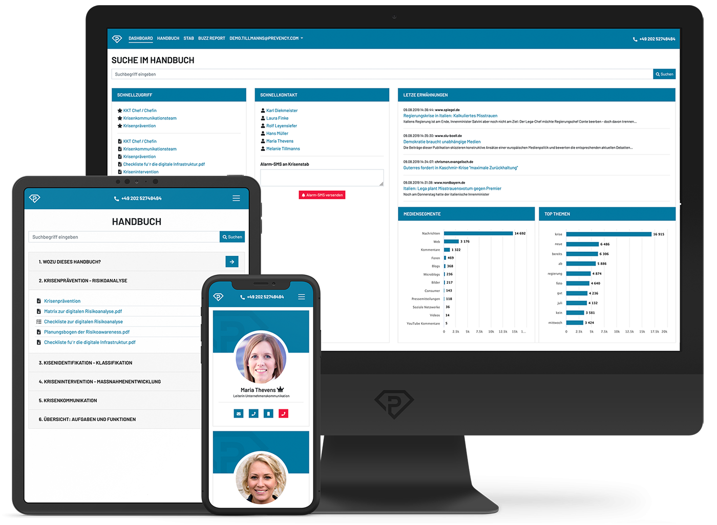 Darstellung der KRISENMANAGEMENT APP by PREVENCY®