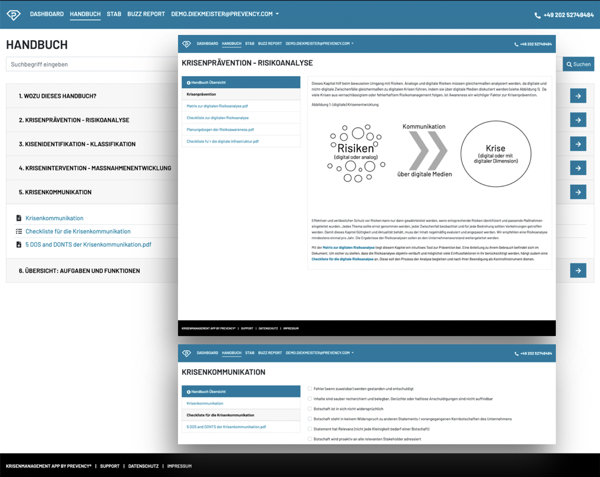 Screenshot der KRISENMANAGEMENT APP by PREVENCY®