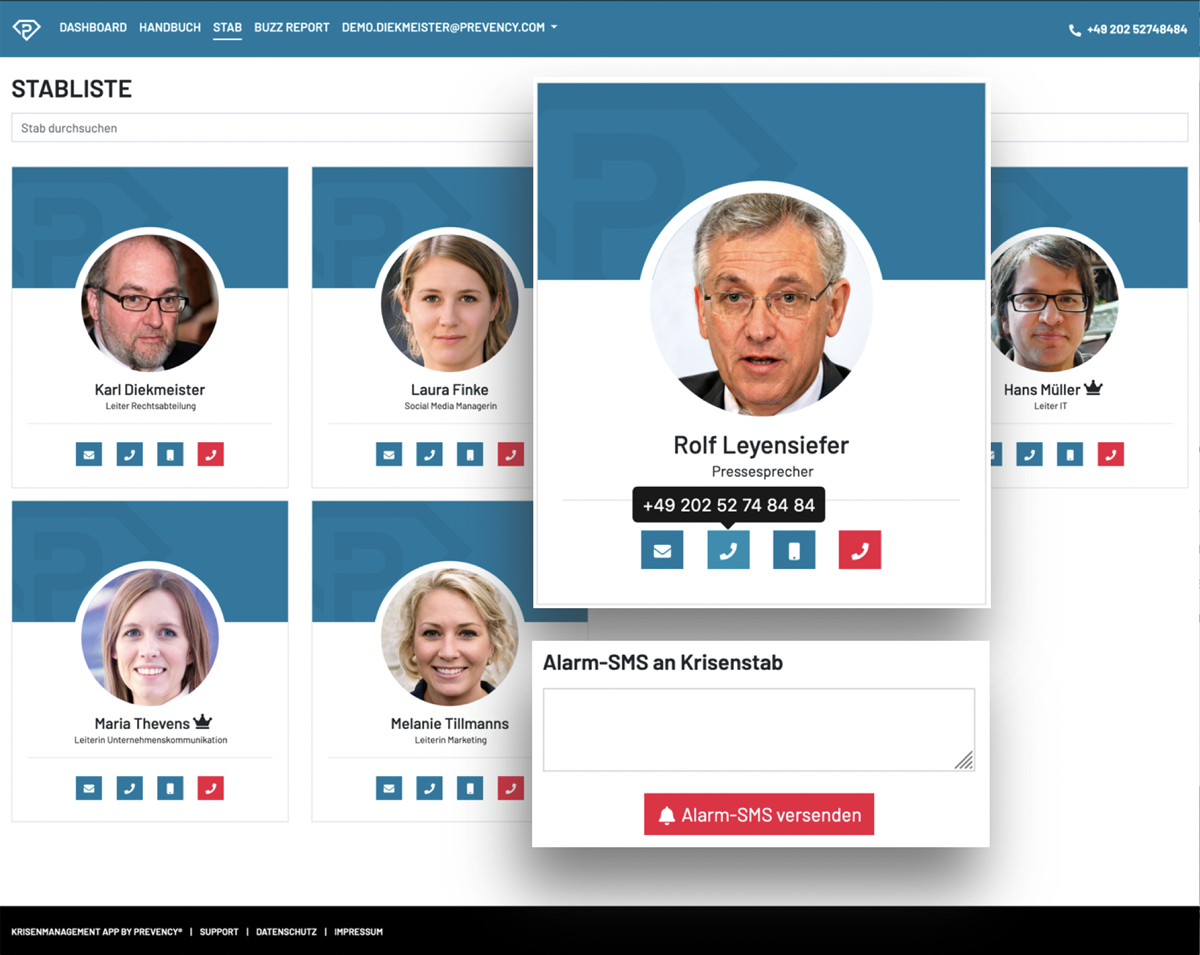 Screenshot der KRISENMANAGEMENT APP by PREVENCY®